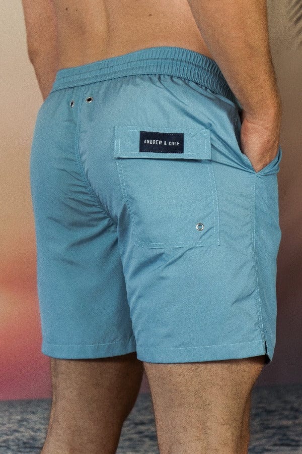 Andrew & Cole Apparel & Accessories > Clothing > Swimwear Men's Petrol Blue Swim Trunk Shorts 2023 Andrew Cole Men's Designer Petrol Blue Swim Trunks Shorts