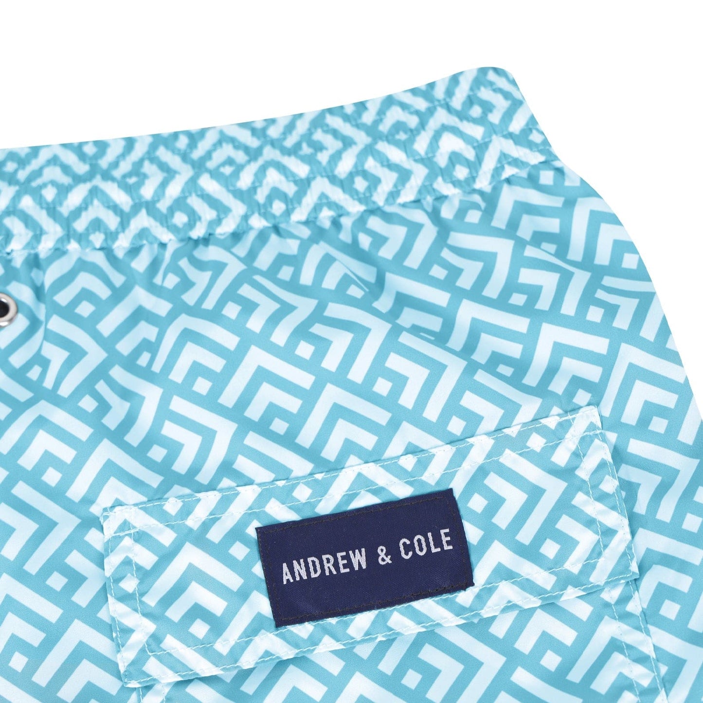 Andrew & Cole Apparel & Accessories > Clothing > Swimwear Men's Rivea Light Blue Print Swim Trunk Shorts 2023 Andrew & Cole Men's Rivea Light Blue  Designer Swim Trunks