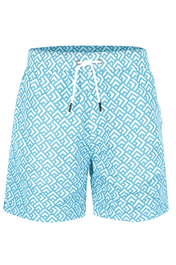 Andrew & Cole Apparel & Accessories > Clothing > Swimwear Small / Blue Men's Rivea Light Blue Print Swim Trunk Shorts 2023 Andrew & Cole Men's Rivea Light Blue  Designer Swim Trunks