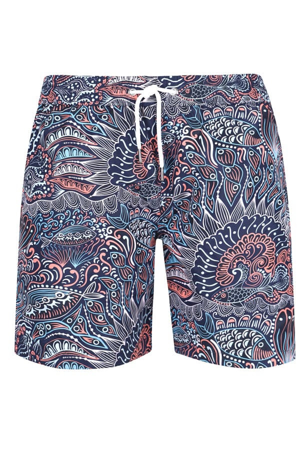 Andrew & Cole Apparel & Accessories > Clothing > Swimwear Small / Print Men's Blue Paisley Pattern Print Swim Trunk Shorts 2023 Andrew Cole Men's Designer Blue Paisley Pattern Swim Trunks