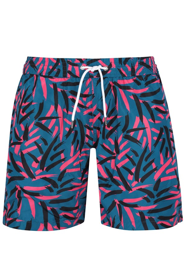 Andrew & Cole Apparel & Accessories > Clothing > Swimwear Small / Print Men's Tropical Print Swim Trunk Shorts 2023 Andrew & Cole Men's Designer Tropical Leaf Swim Trunks