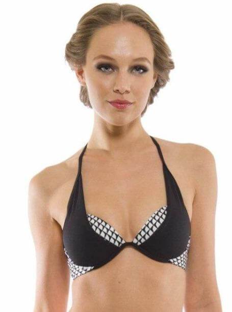 Aquarella Apparel & Accessories > Clothing > Swimwear Aquarella Endless Black and Checkered Padded Halter Top and Cheeky Side Tie Atomic Brazilian Swimwear Swimsuit Set