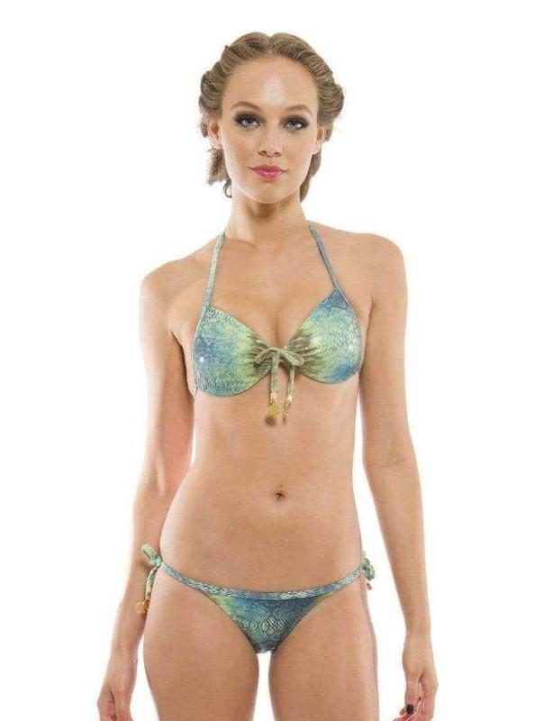 Aquarella Apparel & Accessories > Clothing > Swimwear small / Print Aquarella Winner Wet Look Tie Side Brazilian Bikini Swimwear Swimsuit Bottom Aquarella Winner Wet Look Bikini with Side Fixed Triangle Cups and Tie Side Brazilian Bottom