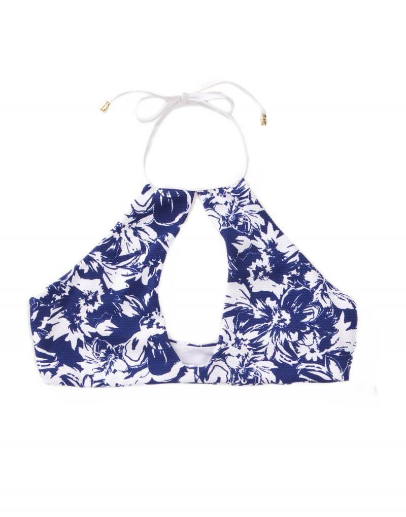 Beach Bunny Apparel & Accessories > Clothing > Swimwear Beach Bunny Basics Blue Floral Highneck Halter Top & Very Cheeky Tanga Bottom Bikini Swimwear Set