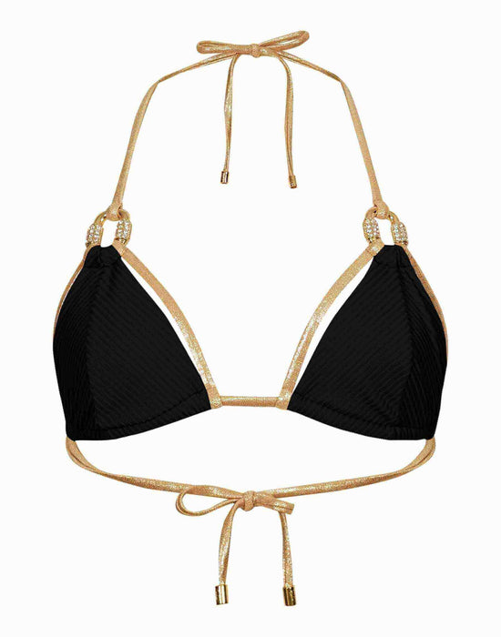 Beach Bunny Apparel & Accessories > Clothing > Swimwear Beach Bunny Black Madagascar Glam Triangle Top & Madagascar Glam Tie Side Bottom Bikini Swimwear Set