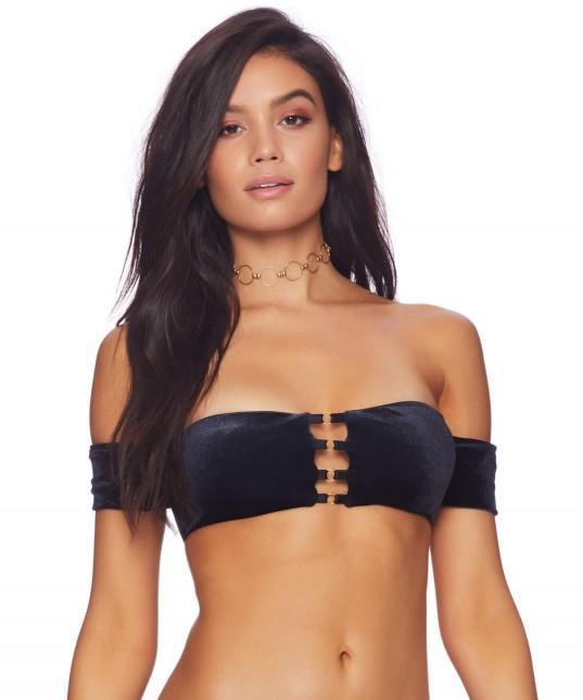 Beach Bunny Apparel & Accessories > Clothing > Swimwear Beach Bunny Renegade Black Velvet Off Shoulder Top & Sydney Tango Thong Bottom Bikini Swimwear