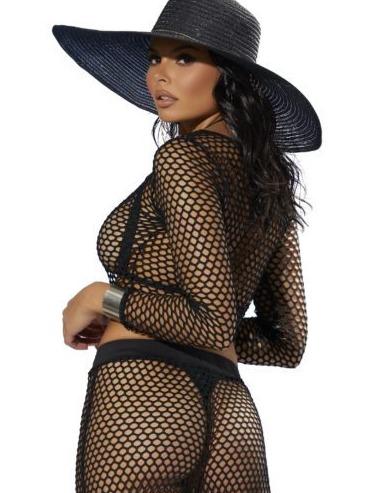 Elegant Moments Apparel & Accessories > Clothing > Swimwear Black Mesh Net Long Sleeve Crop Top Luxury Black Mesh Net Long Sleeve Top | ELEGANT MOMENTS 82344B