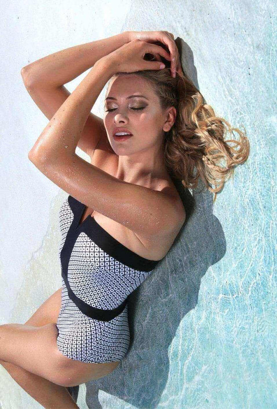 Jolidon Apparel & Accessories > Clothing > Swimwear Black & White Print Luxury One Piece Swimsuit Black & White Print Luxury One Piece Swimsuit Jolidon 2500 Swimwear