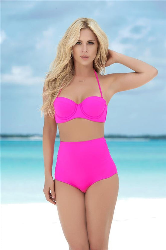 Mapale Apparel & Accessories > Clothing > Swimwear Mapale Hot Pink High Waist Bottom Bikini Swimwear Separates (Black also available)