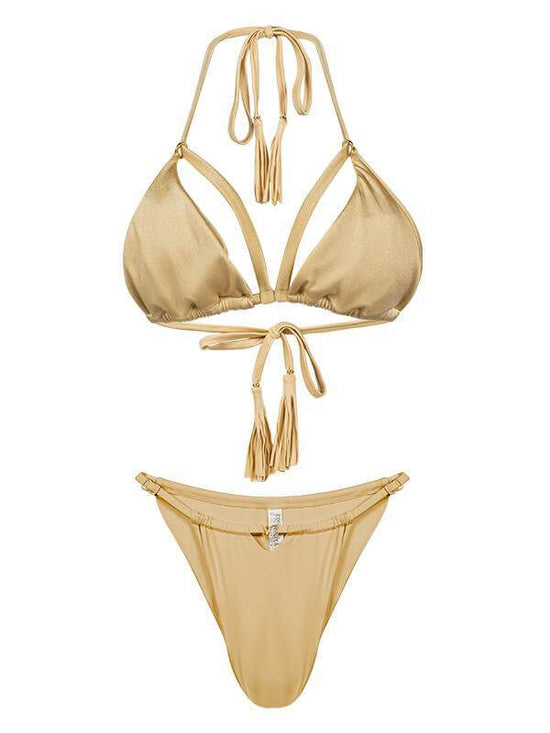 Montoya Apparel & Accessories > Clothing > Swimwear Liliana Montoya Gold Shell Triangle Top & Cheeky Bottom Bikini Liliana Montoya Gold Shell Triangle Cheeky Bottom Bikini B005/P005/G