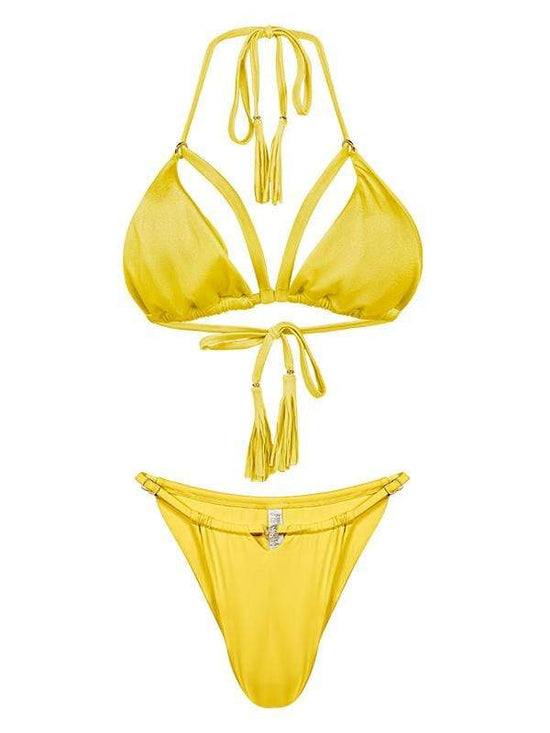 Montoya Apparel & Accessories > Clothing > Swimwear Liliana Montoya Yellow Shell Triangle Top & Cheeky Bottom Bikini Liliana Montoya Yellow Shell Triangle Cheeky Bottom Bikini B005/P005/Y