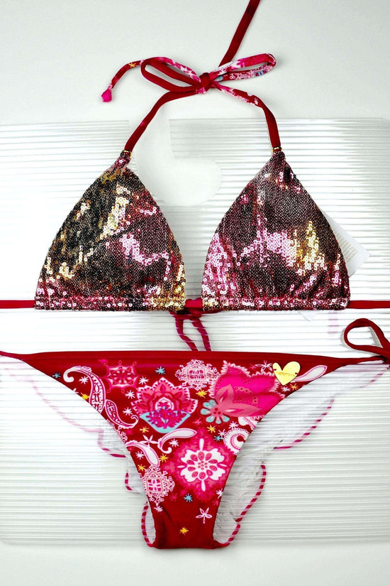 Montoya Apparel & Accessories > Clothing > Swimwear small / Print Liliana Montoya Swim B056SB1T Bikini Sequins Bottom 1 Tinto Triangle Top and Side Tie Brazilian Set