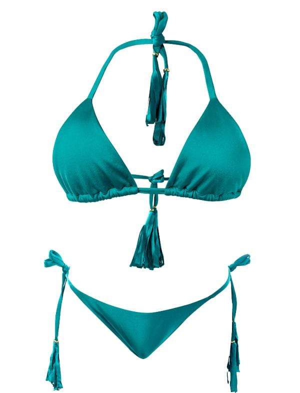 Montoya Apparel & Accessories > Clothing > Swimwear Small / Small / Blue Liliana Montoya GAiA Ash Triangle Top & Side Tie Cheeky Bottom Set