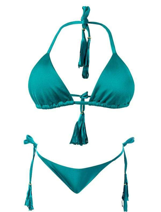 Montoya Apparel & Accessories > Clothing > Swimwear Small / Small / Blue Liliana Montoya GAiA Ash Triangle Top & Side Tie Cheeky Bottom Set