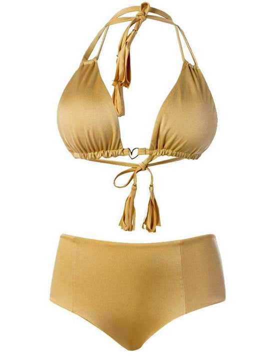 Montoya Apparel & Accessories > Clothing > Swimwear Small / Small / Gold Liliana Montoya GAiA BIkini Gold Triangle Top & High Waist Bottom Set 2021 Liliana Montoya GAiA BIkini Gold Triangle Top High Waist Bikini