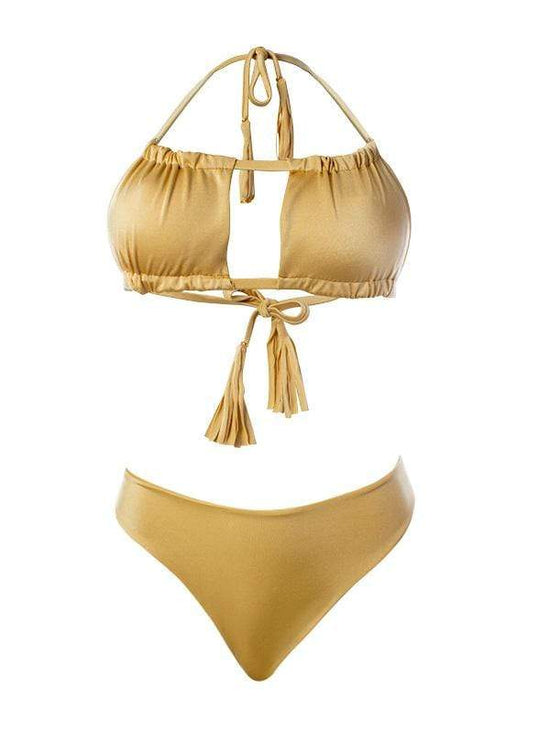 Montoya Apparel & Accessories > Clothing > Swimwear Small / Small / Gold Liliana Montoya GAiA Gold Bandeau Top & Cheeky Bottom Set 2021 Sexy Liliana Montoya GAiA Gold Bandeau Cheeky Bottom Bikini