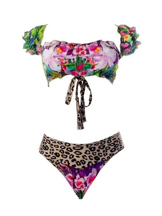 Montoya Apparel & Accessories > Clothing > Swimwear Small / Small / Print Liliana Montoya GAiA Amazonia Jaguar Puffed Short Sleeve Bandeau & Cheeky Bottom Set 2021 Liliana Montoya GAiA Amazonia Jaguar Bandeau Cheeky Bottom Bikini