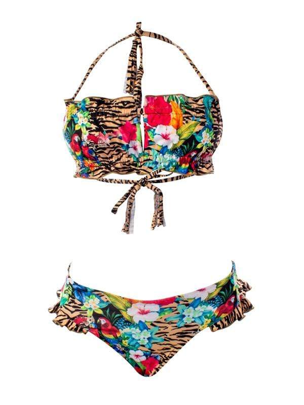 Montoya Apparel & Accessories > Clothing > Swimwear Small / Small / Print Liliana Montoya GAiA Rainforest Tiger Bandeau Top & Ruffled Bikini Bottom Set 2021 Liliana Montoya GAiA Rainforest Tiger Bandeau High Waist Bikini