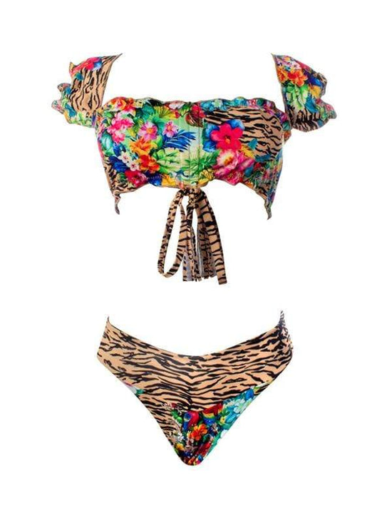 Montoya Apparel & Accessories > Clothing > Swimwear Small / Small / Print Liliana Montoya GAiA Rainforest Tiger Puffed Short Sleeve Bandeau & Cheeky Bottom Set 2021 Sexy Liliana Montoya GAiA Rainforest Tiger Bandeau Cheeky Bikini