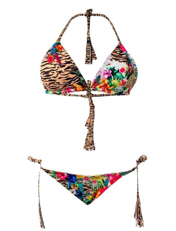 Montoya Apparel & Accessories > Clothing > Swimwear Small / Small / Print Liliana Montoya GAiA Rainforest Tiger Triangle Top & Side Tie Cheeky Bottom Set