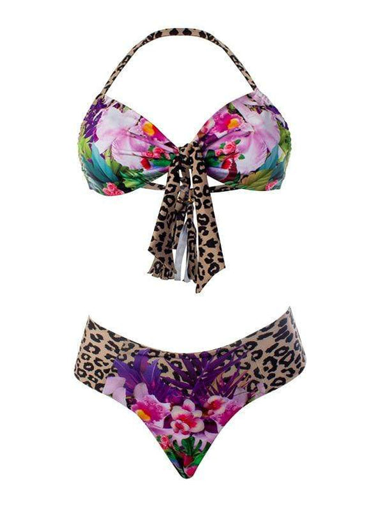 Montoya Apparel & Accessories > Clothing > Swimwear Small / Small / Printed Liliana Montoya GAiA Amazonia Jaguar Front Tie Bandeau Top & Cheeky Bottom Set