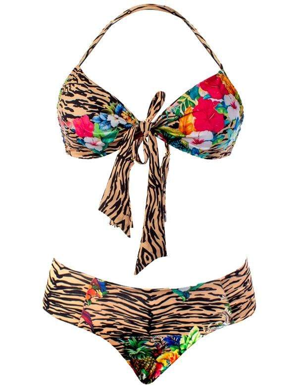 Montoya Apparel & Accessories > Clothing > Swimwear Small / Small / Printed Liliana Montoya GAiA Rainforest Tiger Front Tie Bandeau Top & Cheeky Bottom Set