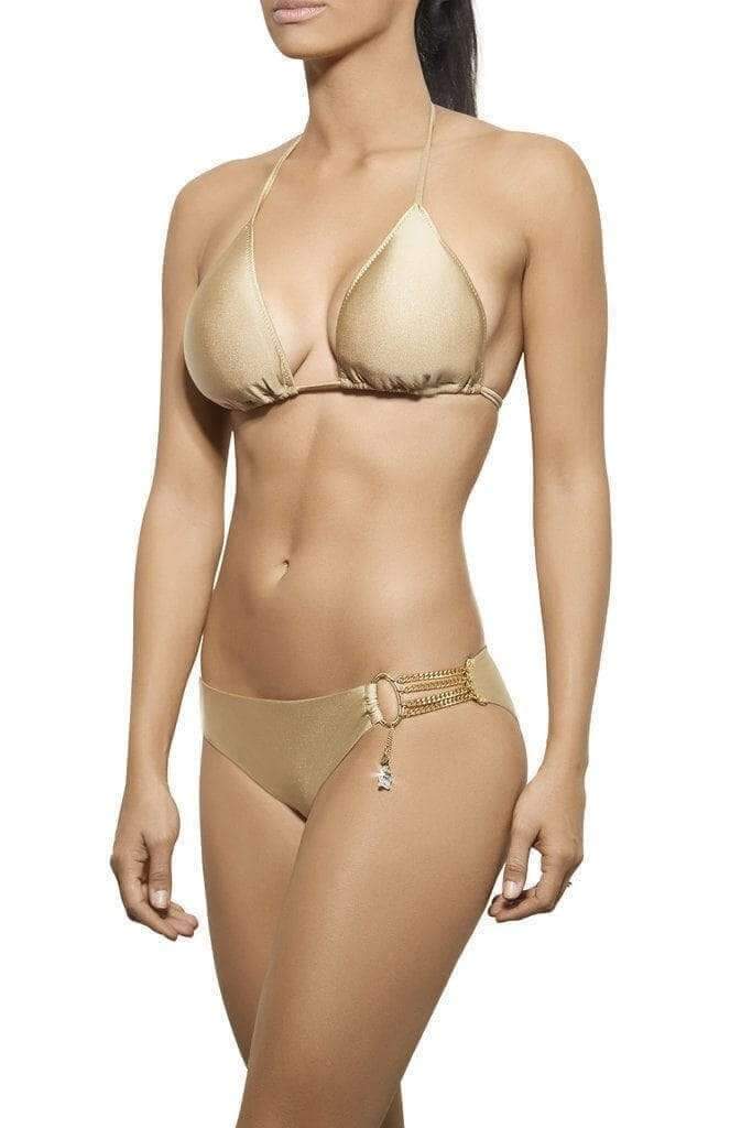 Notorious Swimwear Apparel & Accessories > Clothing > Swimwear Notorious Swimwear Gold Chains Of Love Triangle Top & Cheeky Scrunch Bottom Swimsuit Bikini Set