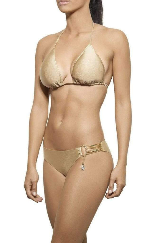 Notorious Swimwear Apparel & Accessories > Clothing > Swimwear Notorious Swimwear Gold Chains Of Love Triangle Top & Cheeky Scrunch Bottom Swimsuit Bikini Set