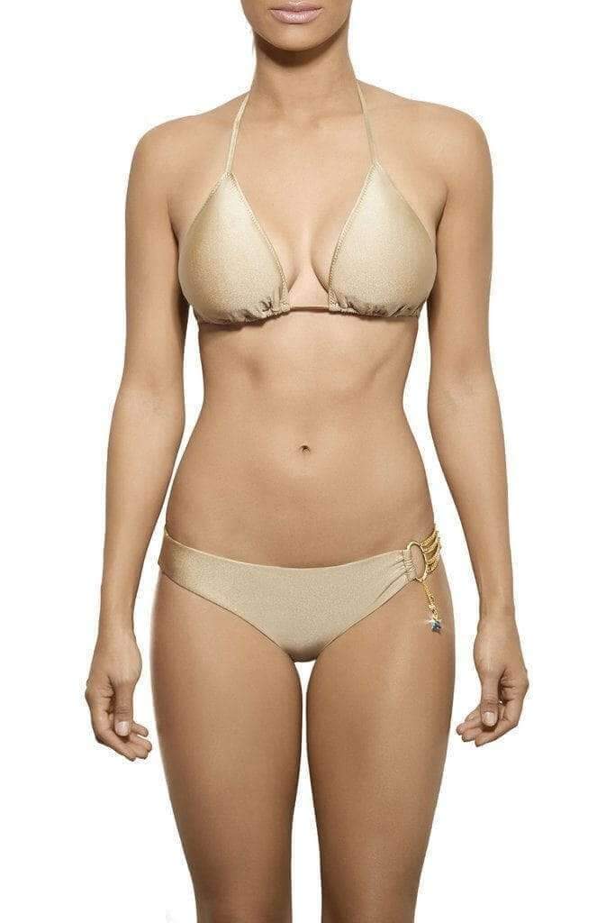 Notorious Swimwear Apparel & Accessories > Clothing > Swimwear Notorious Swimwear Gold Chains Of Love Triangle Top & Cheeky Scrunch Bottom Swimsuit Bikini Set