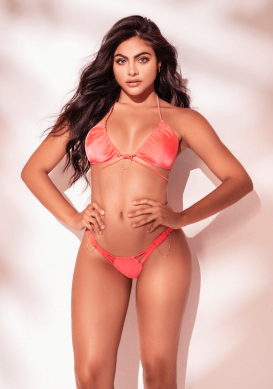 Notorious Swimwear Apparel & Accessories > Clothing > Swimwear Small / Small / Pink Notorious Swimwear Devino Peach Triangle Top & Strappy Cheeky Scrunch Bottom Swimsuit Bikini Set