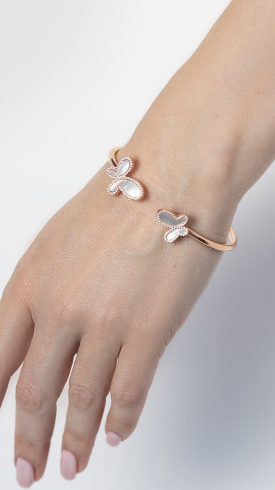 Olga Nikoza Bracelets 18k Rose Gold Silver bracelet  with two mother of pearl butterfly