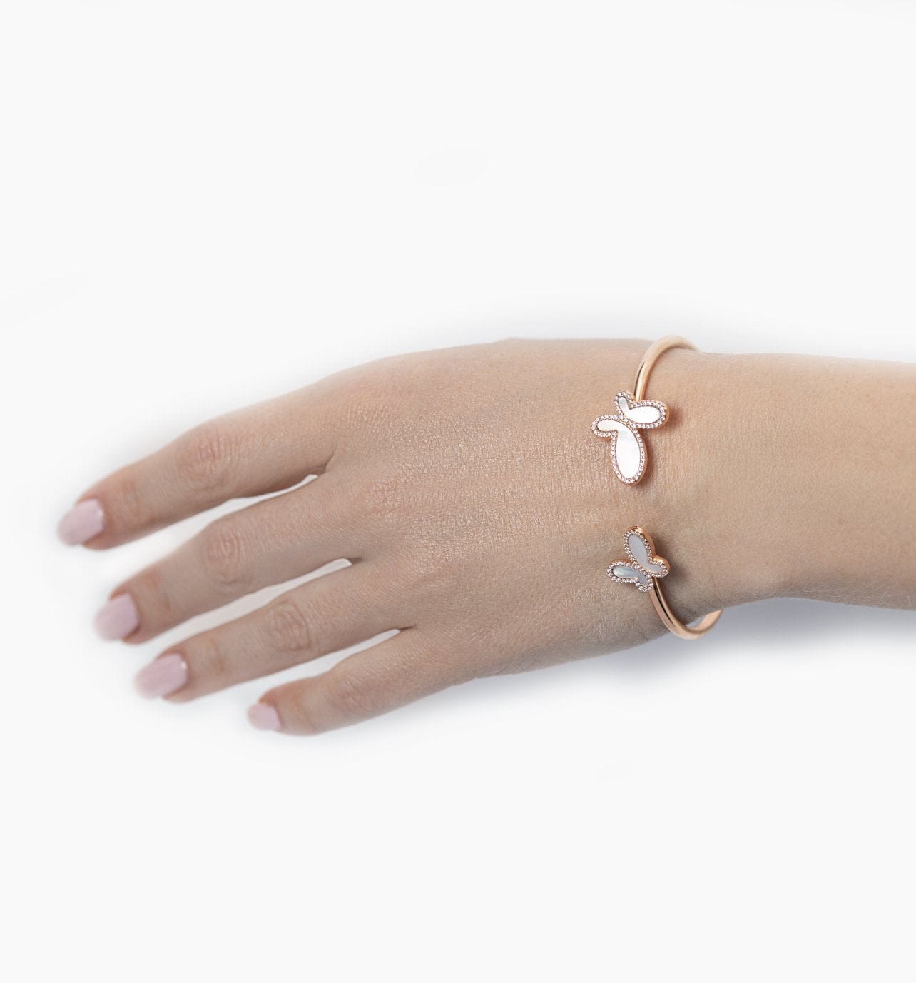 Olga Nikoza Bracelets 18k Rose Gold Silver bracelet  with two mother of pearl butterfly