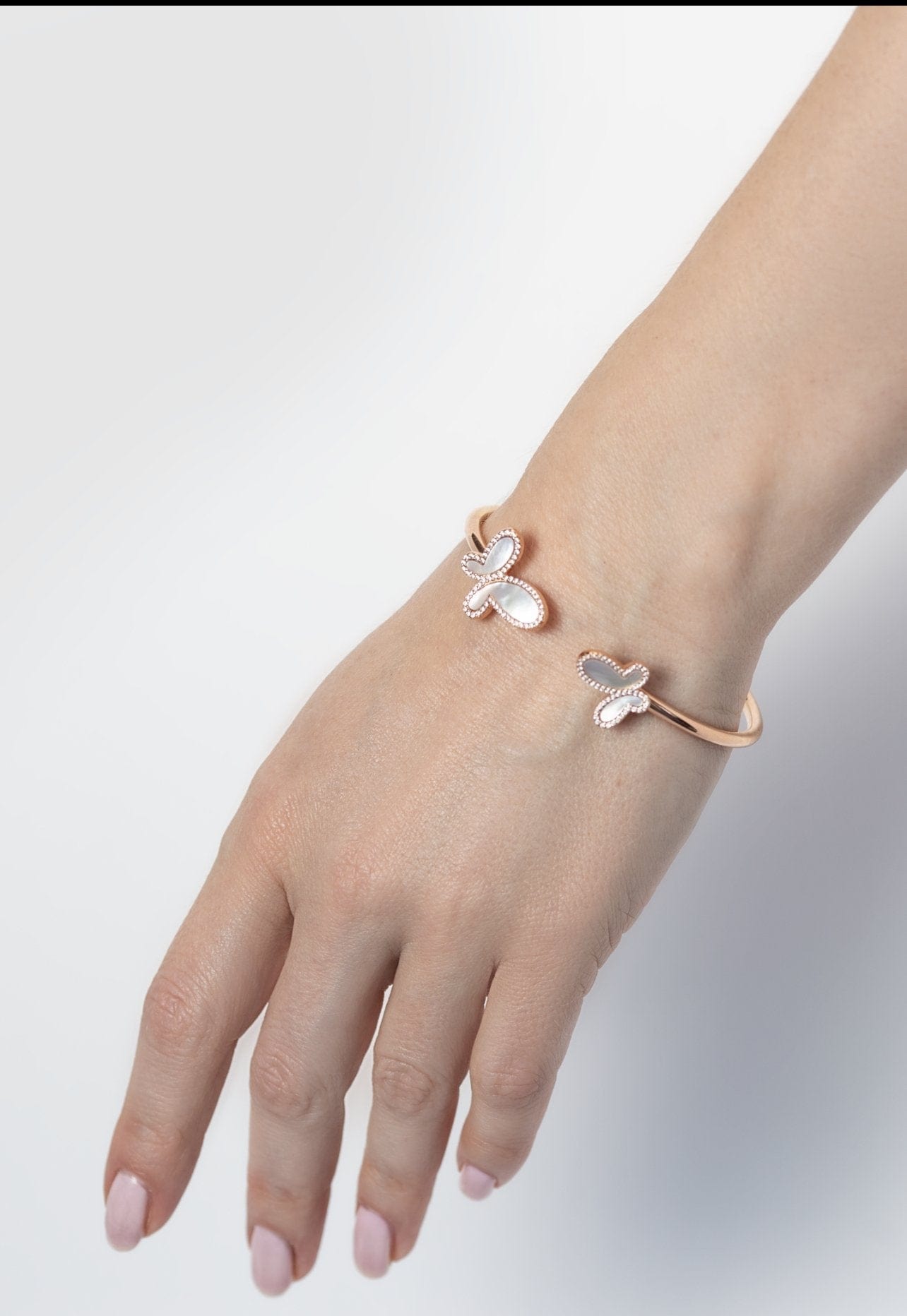 Olga Nikoza Bracelets 18k Rose Gold Silver bracelet  with two mother of pearl butterfly