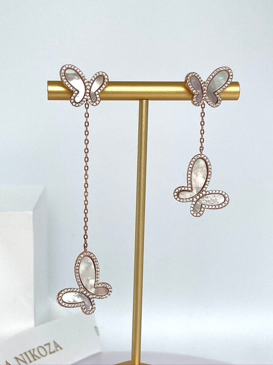 Olga Nikoza Earrings Silver Rose Gold Long Butterfly Earrings