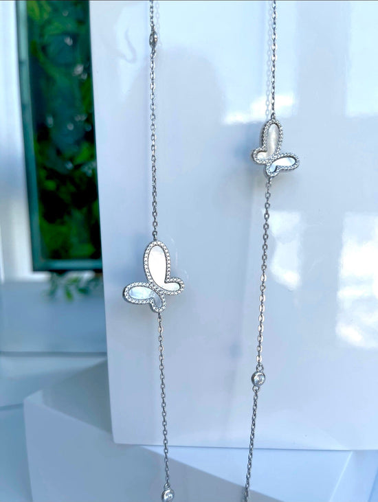 OlgaNikoza Long Silver Butterfly Neckless