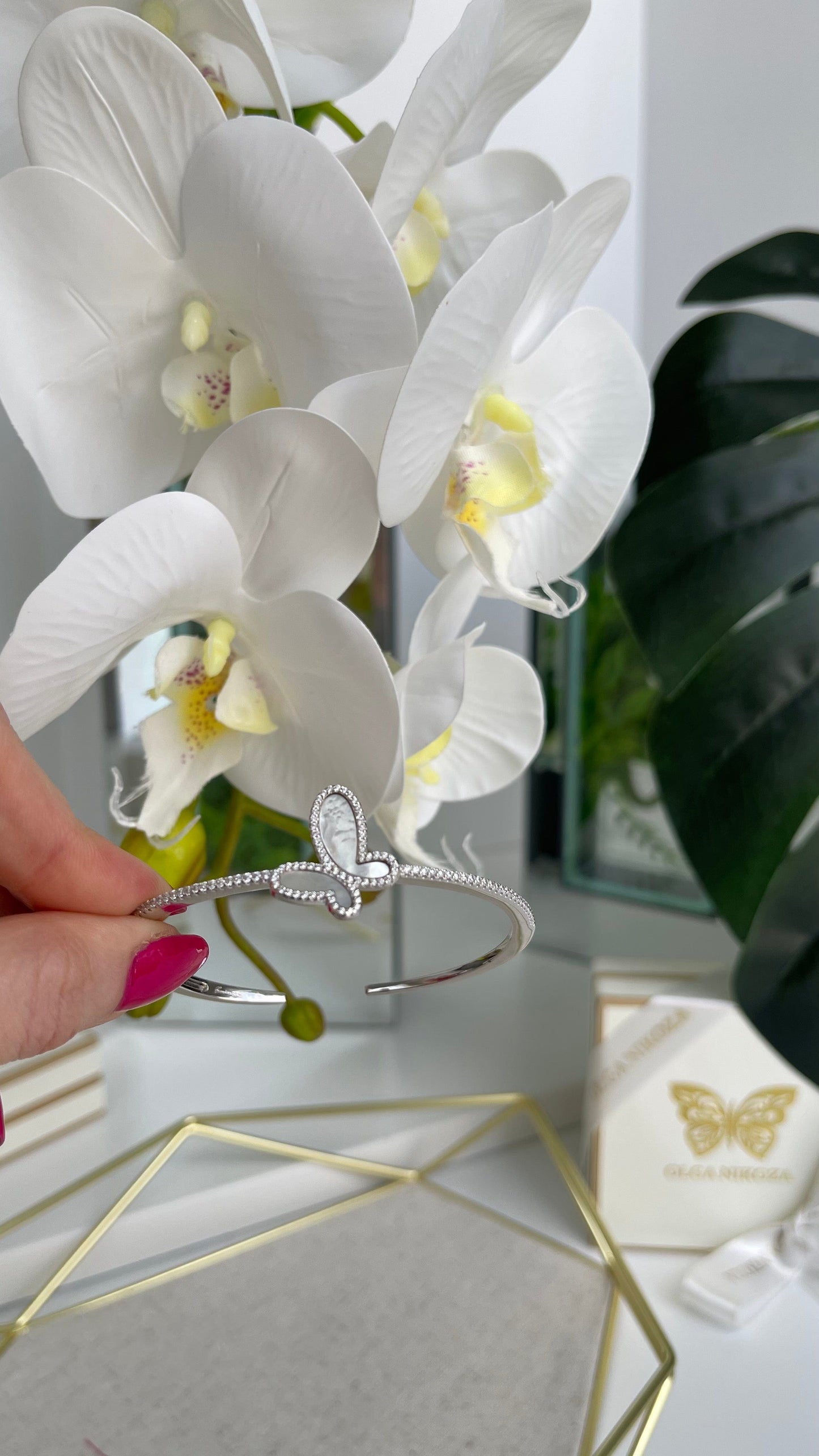 OlgaNikoza Silver Bracelet with mother of pearl butterfly