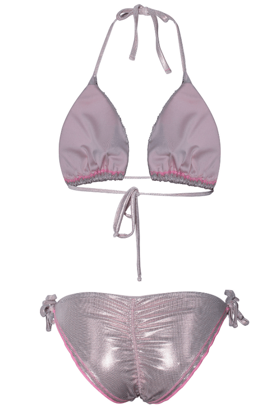 ShyleeQ Apparel & Accessories > Clothing > Swimwear Sexy Pink Metallic Beaded Triangle Top & Cheeky Tie Side Bikini 2022 Sexy ShyleeQ Swimwear Blue Metallic Beaded Bikini