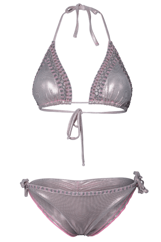 ShyleeQ Apparel & Accessories > Clothing > Swimwear Sexy Pink Metallic Beaded Triangle Top & Cheeky Tie Side Bikini 2022 Sexy ShyleeQ Swimwear Blue Metallic Beaded Bikini