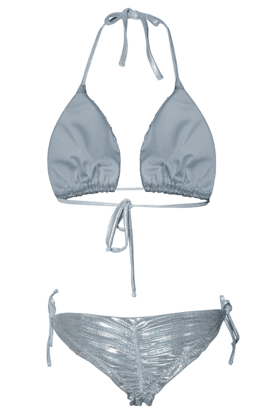 ShyleeQ Apparel & Accessories > Clothing > Swimwear Sexy Silver Metallic Beaded Triangle Top & Cheeky Tie Side Bikini 2022 Sexy ShyleeQ Swimwear Silver Metallic Beaded Bikini