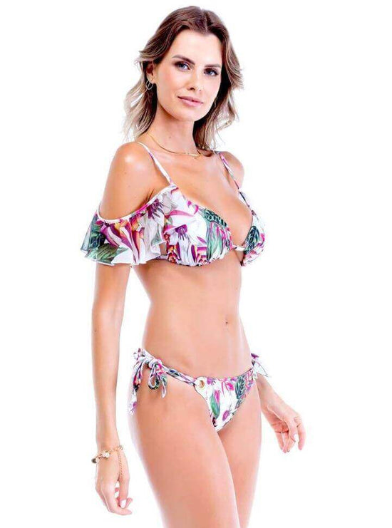 Sol e Energia Apparel & Accessories > Clothing > Swimwear Sicilia Floral Ruffle Triangle Top & Side Tie Cheeky Bottom Set Sicilia Ruffle Swimsuit Bikini Sol E Energia Swimwear BK092