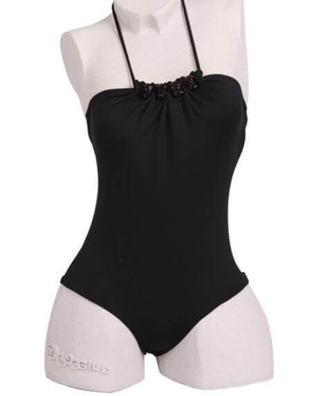 Thaikila Apparel & Accessories > Clothing > Swimwear Black / Medium Thaikila Black Drops One Piece w/ Beaded Trims Swimwear Swimsuit