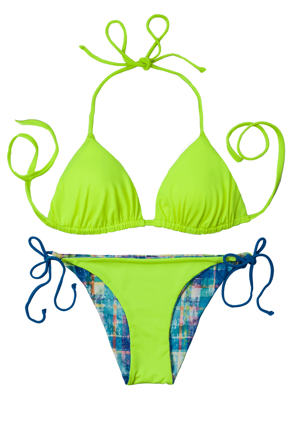 Thaikila Apparel & Accessories > Clothing > Swimwear PRINT / One Size Thaikila Gwada Reversible Triangle Top and Side Tie Brazilian Bottom Bikini Swimwear Swimsuit Set