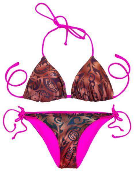 Thaikila Apparel & Accessories > Clothing > Swimwear PRINT / One Size Thaikila Ink Reversible Triangle Top and Side Tie Brazilian Bottom Bikini Swimwear Swimsuit Set