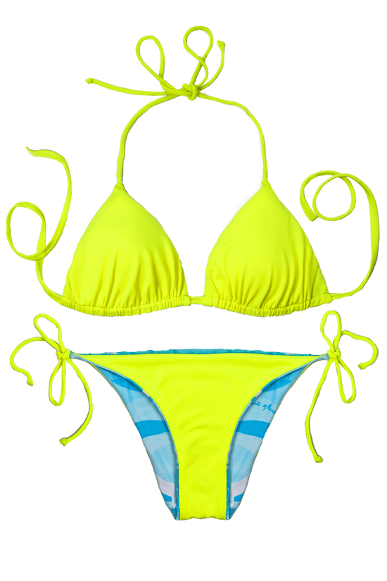 Thaikila Apparel & Accessories > Clothing > Swimwear PRINT / One Size Thaikila Miss Reversible Triangle Top and Side Tie Brazilian Bottom Bikini Swimwear Swimsuit Set