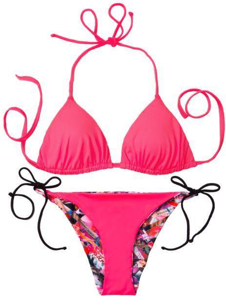 Thaikila Apparel & Accessories > Clothing > Swimwear Print / One Size Thaikila Shred Reversible Triangle Top and Side Tie Brazilian Bottom Bikini Swimwear Set