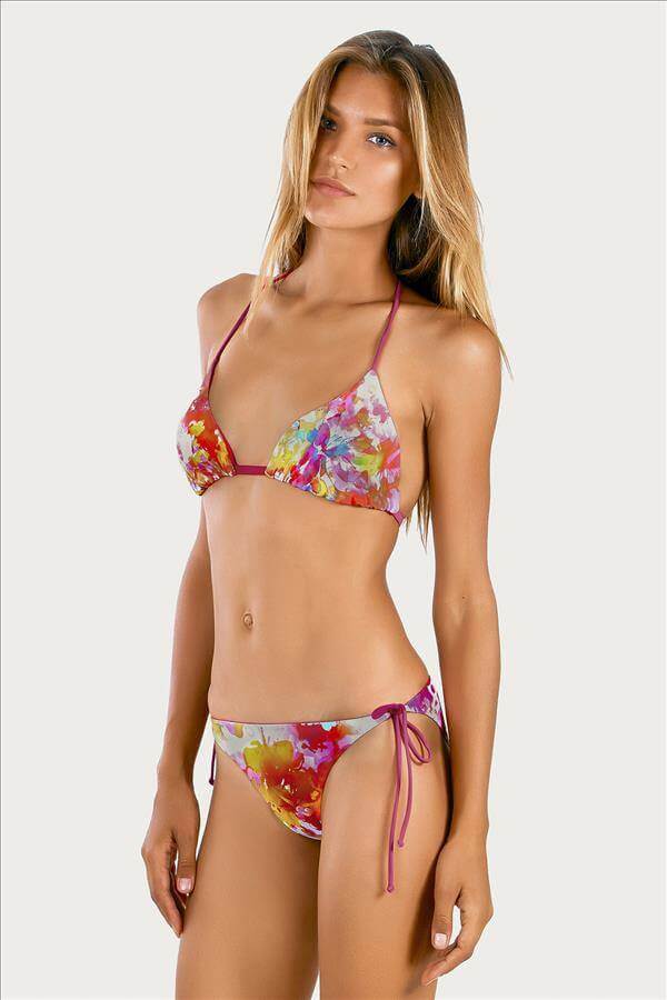 Thaikila Apparel & Accessories > Clothing > Swimwear Print / One Size Thaikila Teen Trip Reversible Triangle Top and Side Tie Brazilian Bottom Bikini Swimwear Set